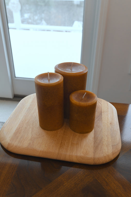 Mottled Pillar Candles - Beach Wood